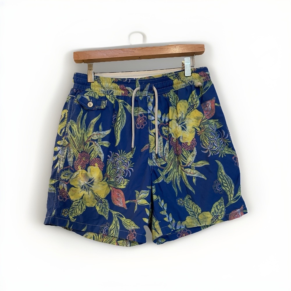 Polo Ralph Lauren Traveler Tropical Print Swim Shorts Blue Hawaiian Preppy M